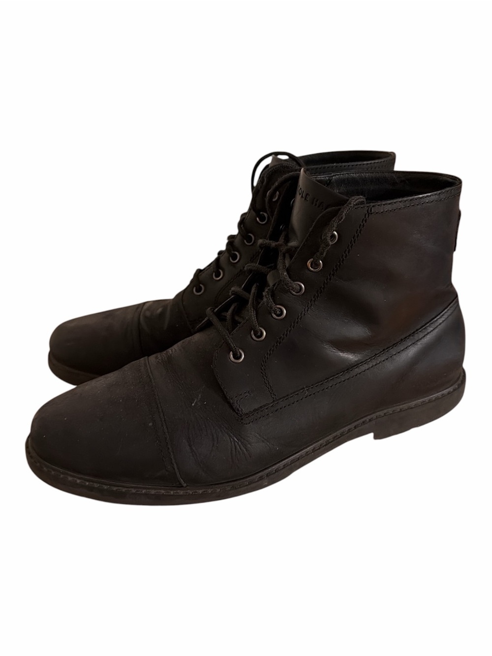 Cole Haan Grand+ Men's Black Leather Cap Toe Lace-Up Boots 9